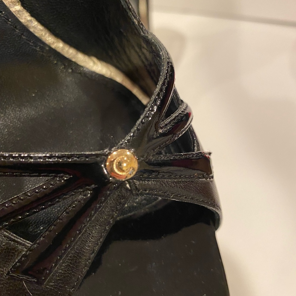 Christian Dior open toe pumps heels leather coated cork black pale gold 39 - Picture 8 of 13